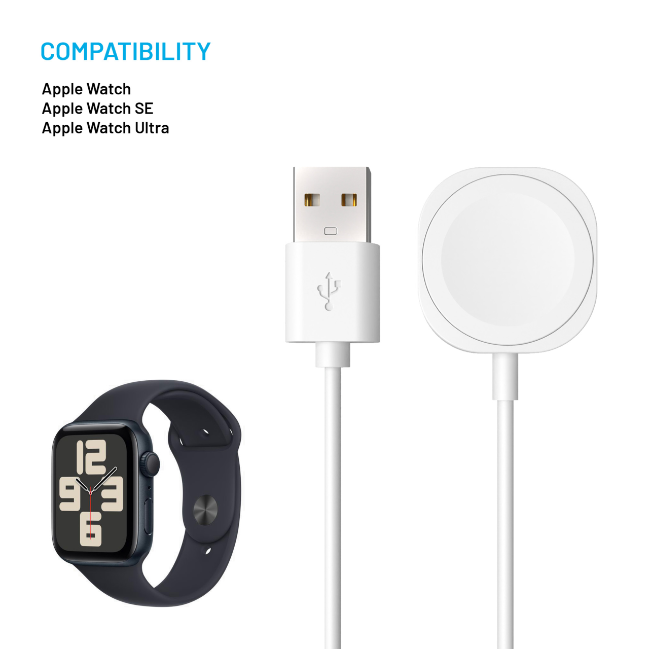 FIXED Nabíjecí USB-A kabel pro Apple Watch, bílý