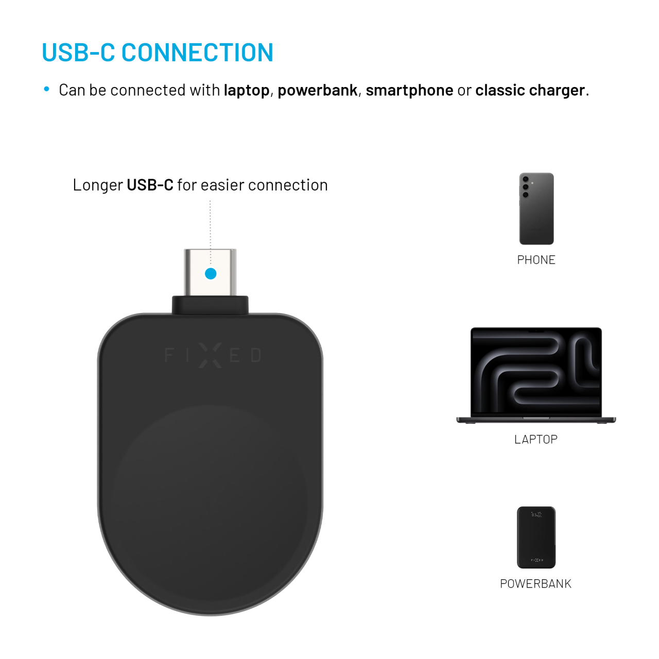 Nabíjecí USB-C adaptér FIXED pro Samsung Galaxy Watch kompatibilní s Powerstation Uni, černý