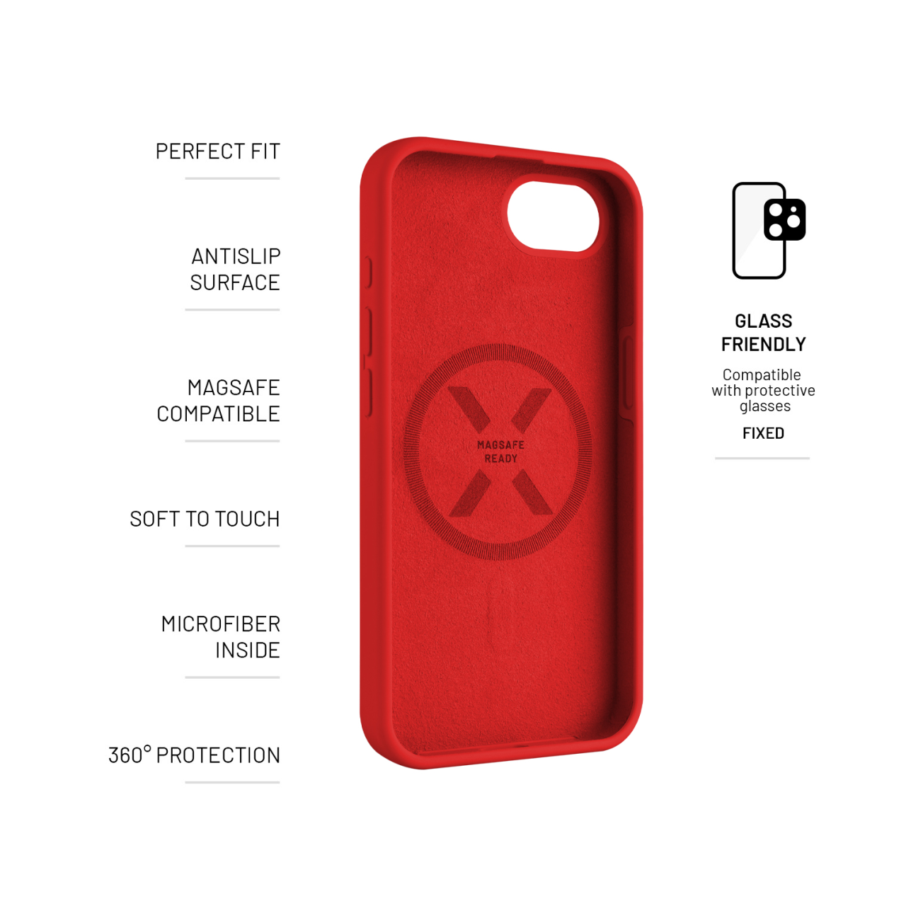 FIXED Zadní kryt MagFlow s podporou MagSafe pro Apple iPhone 16e / iPhone 17e, červený