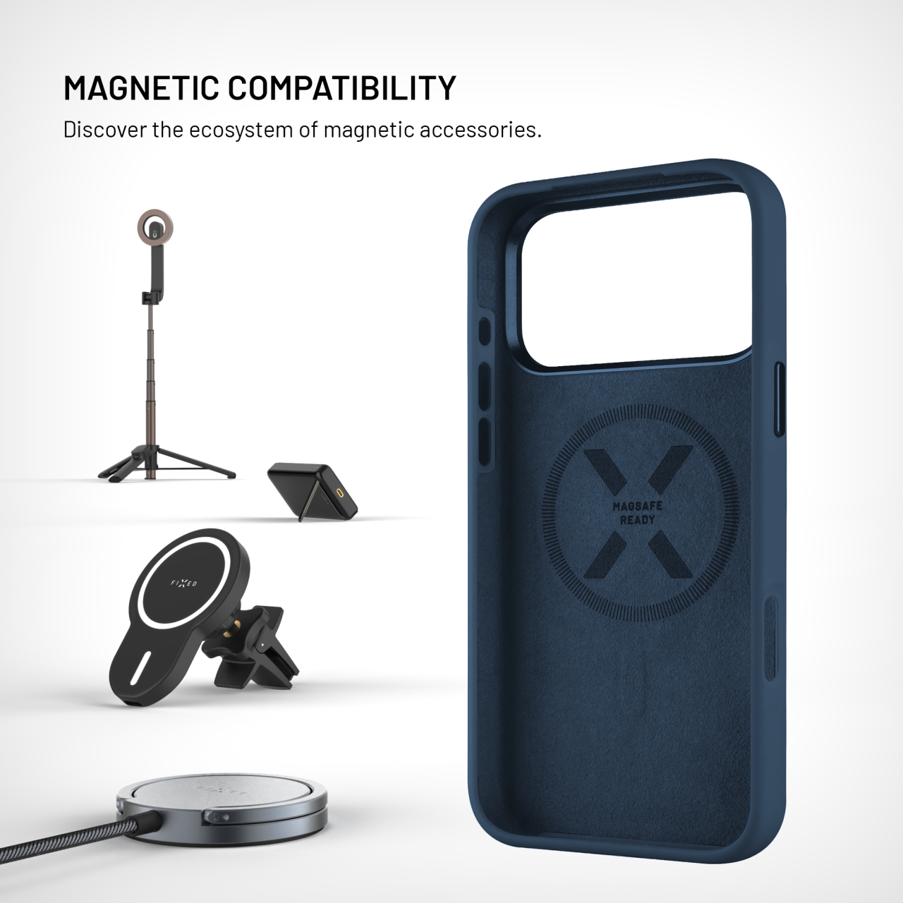FIXED Zadní kryt MagFlow s podporou MagSafe pro Apple iPhone 16, modrý