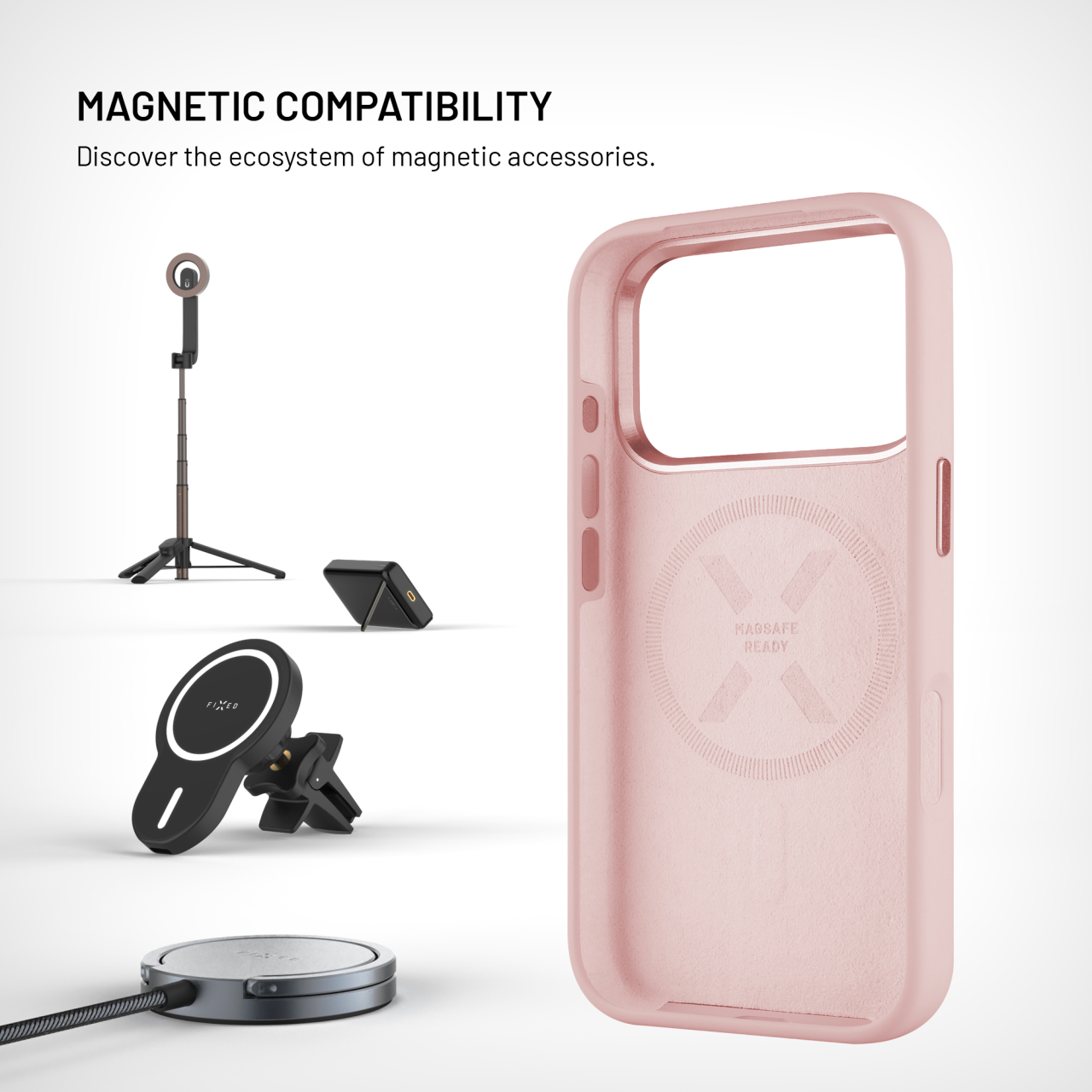 FIXED Zadní kryt MagFlow s podporou MagSafe pro Apple iPhone 16 Pro, růžový