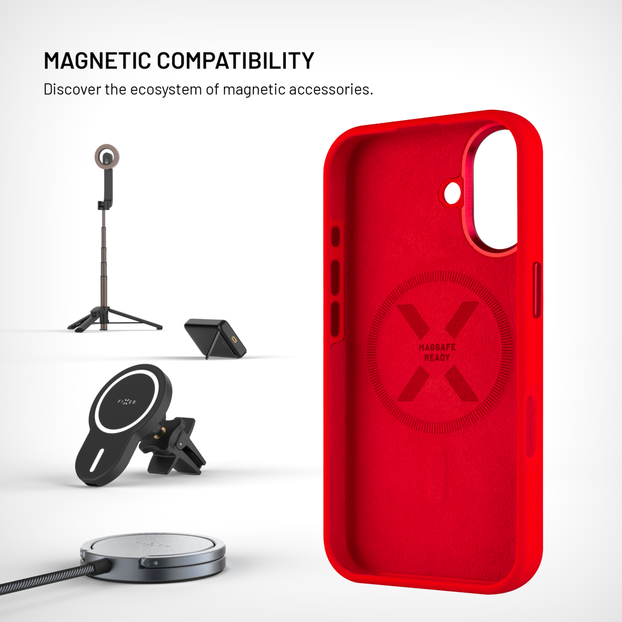 Zadní kryt FIXED MagFlow s podporou MagSafe pro Apple iPhone 17, červený