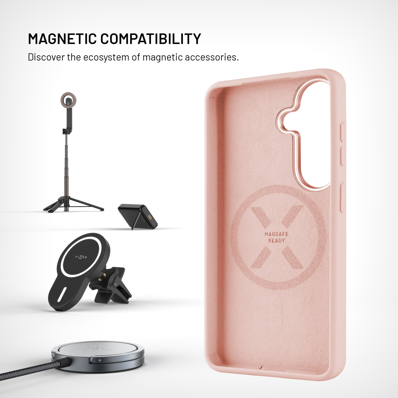 Zadní kryt FIXED MagFlow s podporou MagSafe pro Samsung Galaxy S26, růžový
