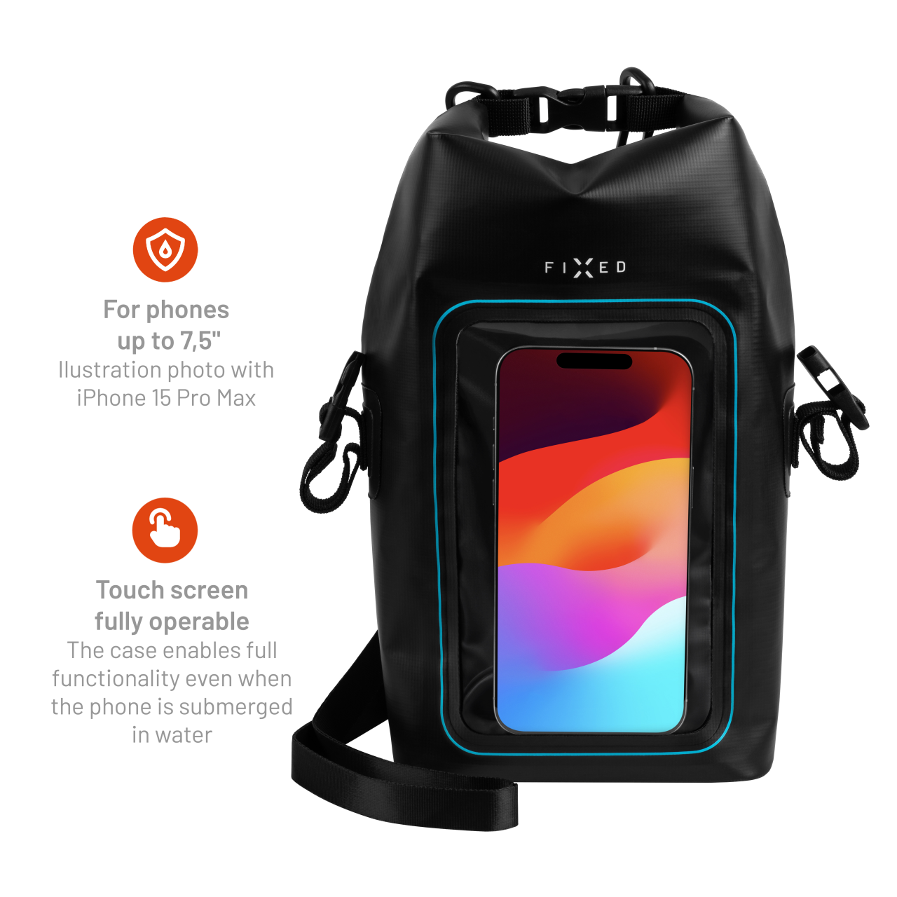 FIXED Voděodolný vak Float Bag s kapsou pro mobilní telefon 3L, černá