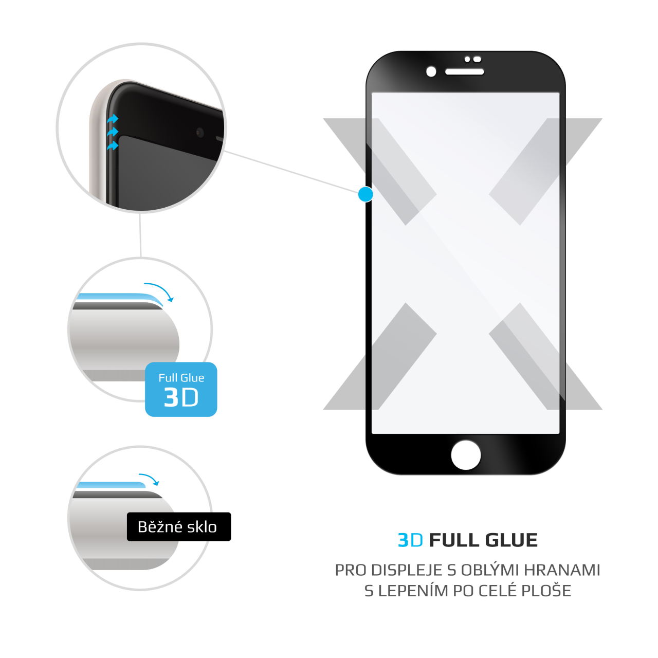 FIXED Ochranné tvrzené sklo 3D Full-Cover Apple iPhone 6/6S/7/8/SE (2020/2022),s lepením přes celý displej, černé