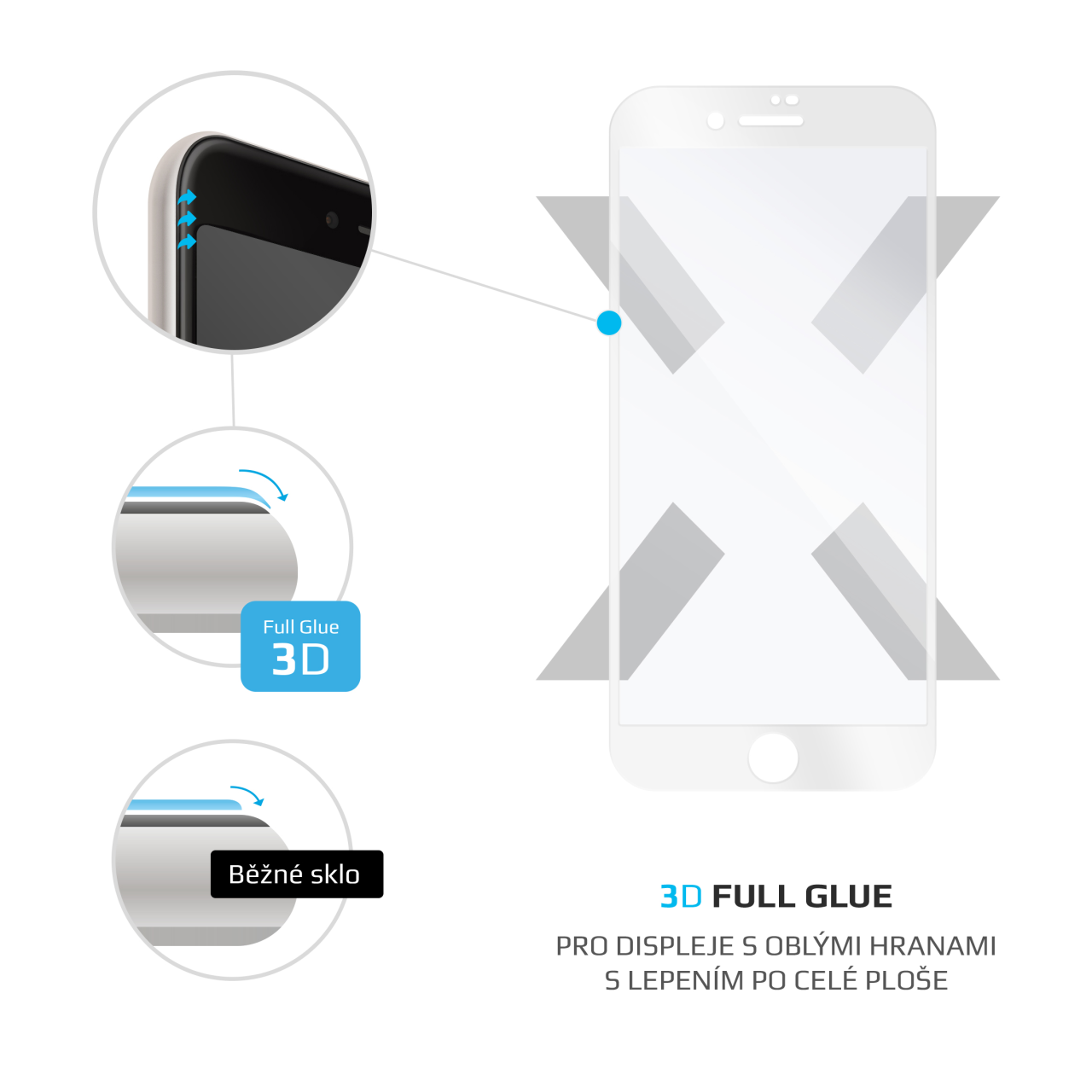 FIXED Ochranné tvrzené sklo 3D Full-Cover pro Apple iPhone 6/6S/7/8, s lepením přes celý displej, bílé, 0.33 mm