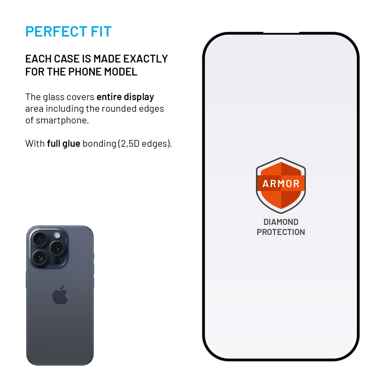 FIXED Ultra odolné tvrzené sklo Armor s Anti-dust aplikátorem a AR vrstvou pro Apple iPhone 15 Pro, černé