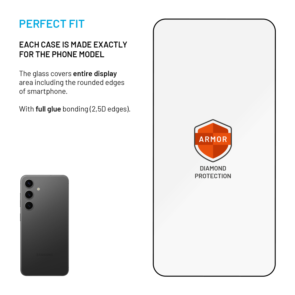 FIXED Ultra odolné tvrzené sklo Armor s Anti-dust aplikátorem a AR vrstvou pro Samsung Galaxy S24/S25, černé