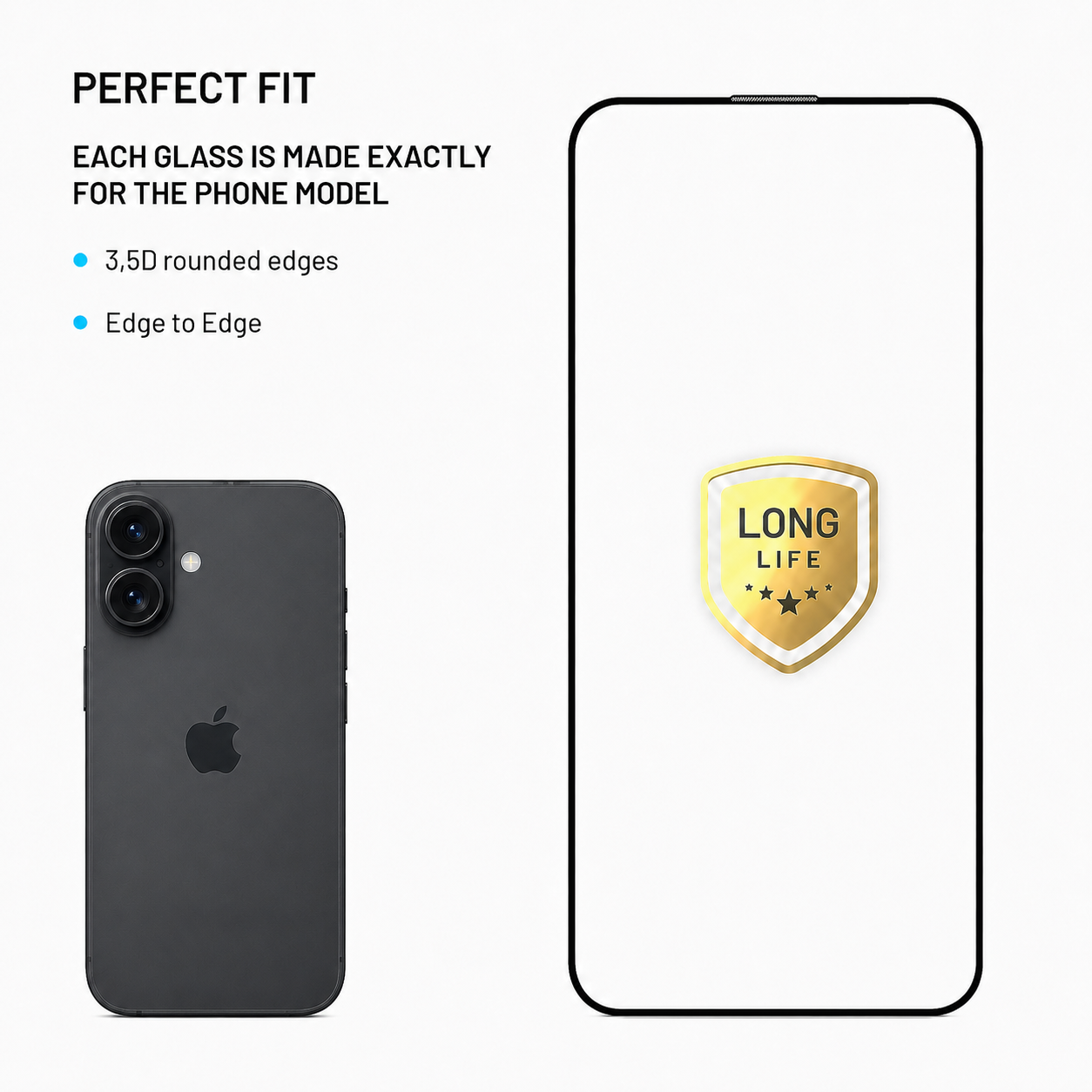 Ultra odolné tvrzené sklo na mobil Apple iPhone 16 - Fixed Long-Life, s aplikátorem, černý rámeček