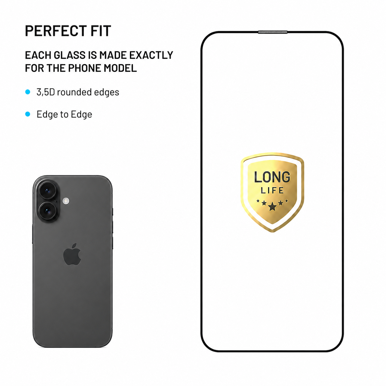 Ultra odolné tvrzené sklo na mobil Apple iPhone 17 - Fixed Long-Life, s aplikátorem, černý rámeček