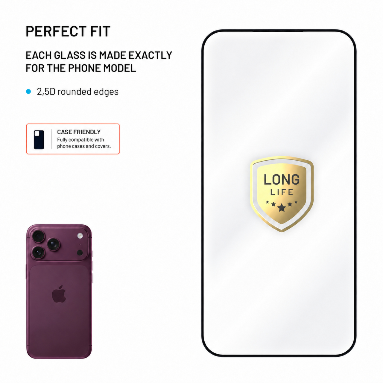 Ultra odolné tvrzené sklo na mobil Apple iPhone 18 Pro/17 Pro - Fixed Long-Life, s aplikátorem, černý rámeček