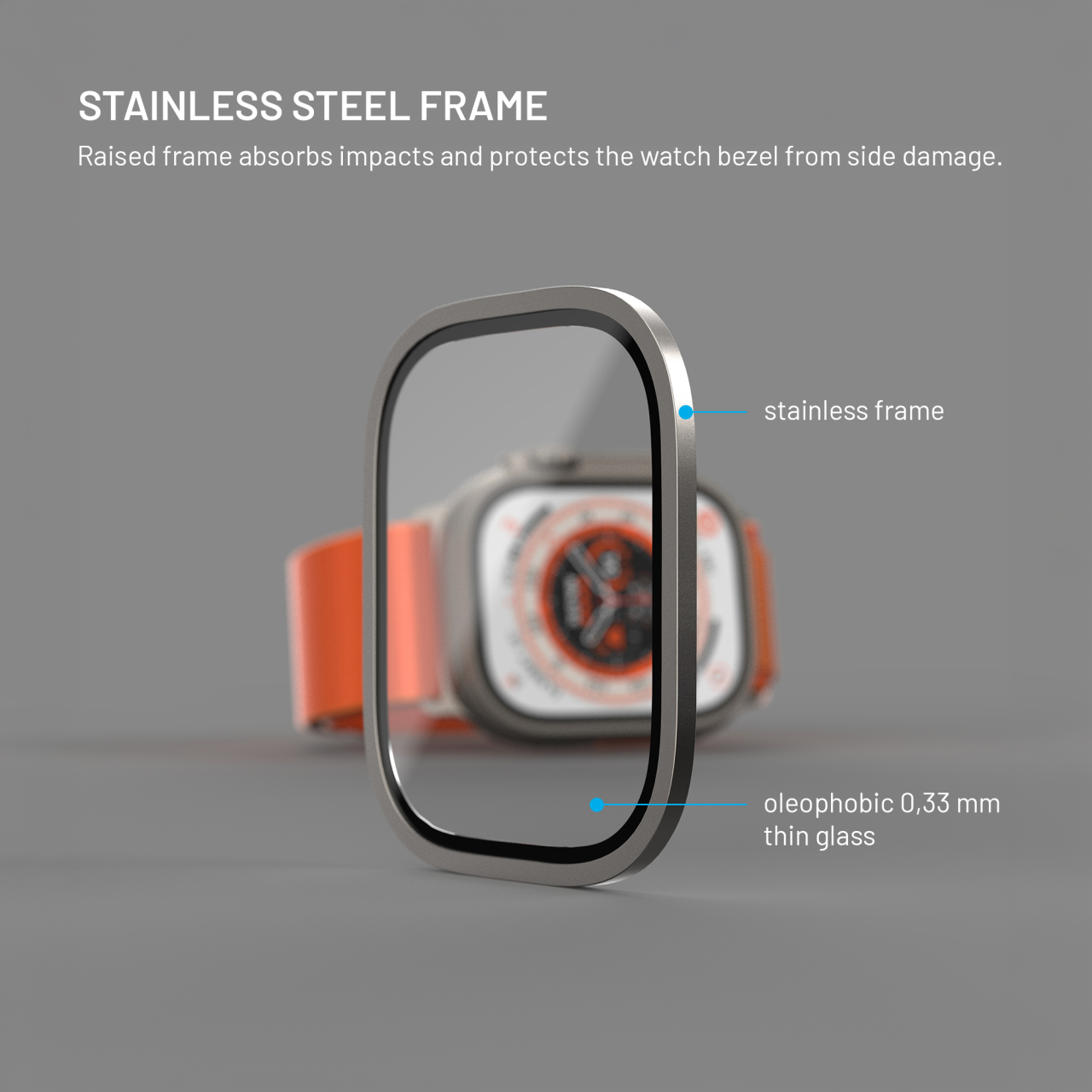 Ochranné sklo FIXED Armor s ocelovým rámečkem pro Apple Watch Ult