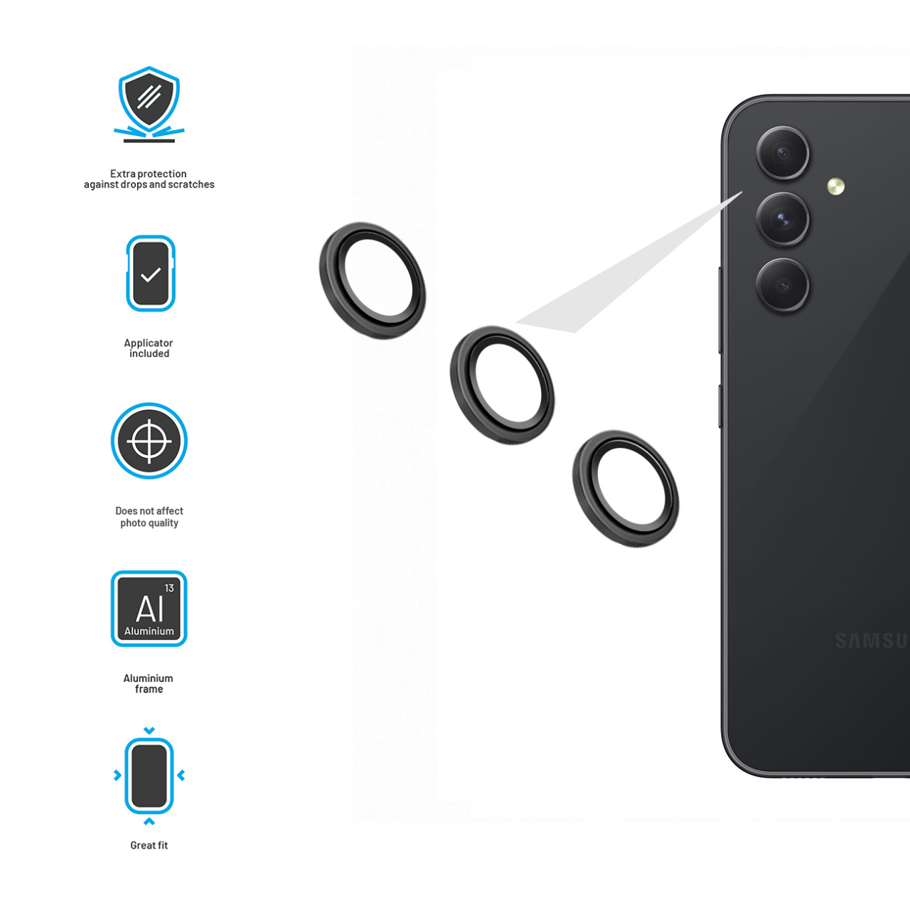 FIXED Ochranná skla čoček fotoaparátů Camera Glass pro Samsung Galaxy A54 5G, černá