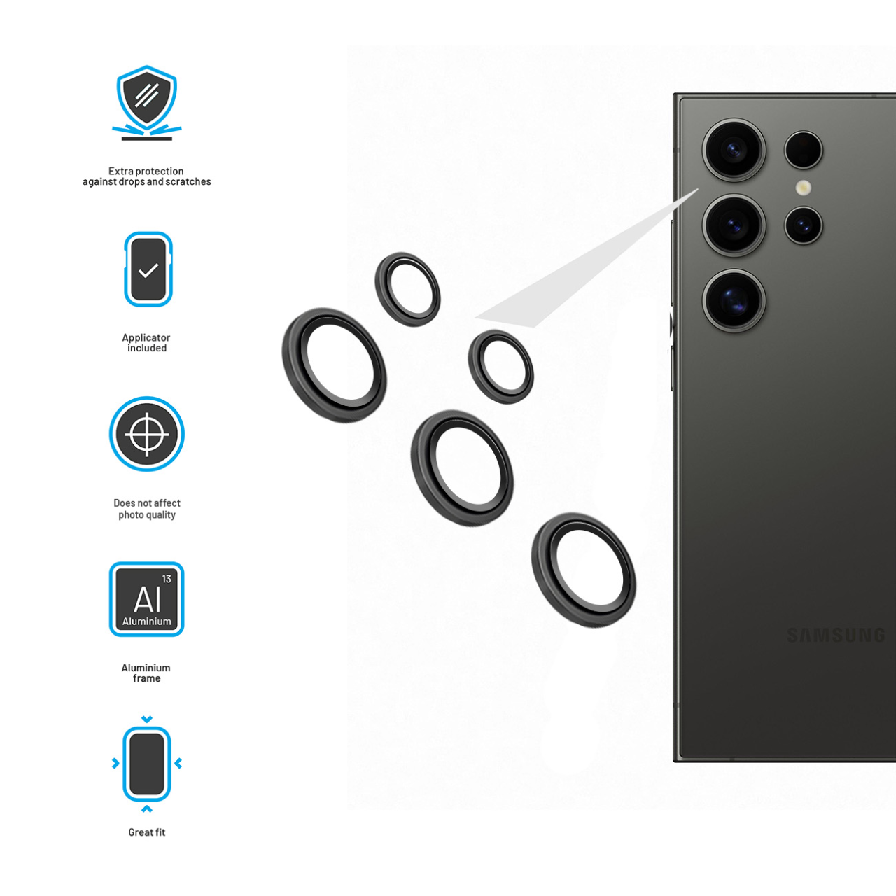 FIXED Ochranná skla čoček fotoaparátů Camera Glass pro Samsung Galaxy S24 Ultra, černá