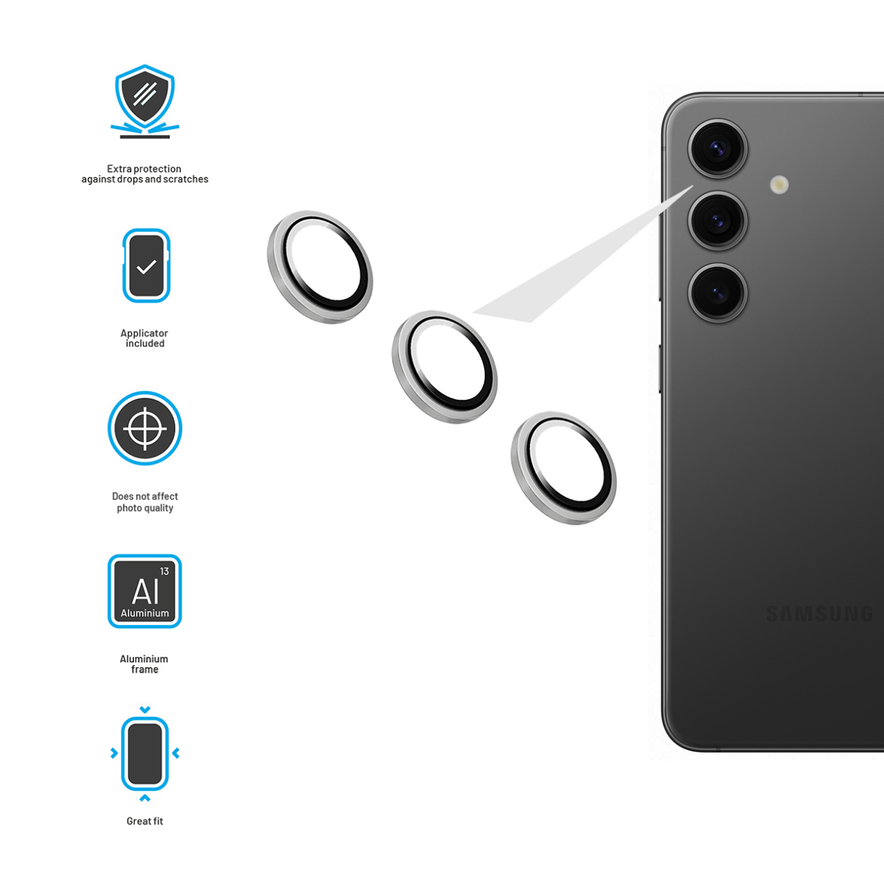 FIXED Ochranná skla čoček fotoaparátů Camera Glass pro Samsung Galaxy A55 5G, stříbrná