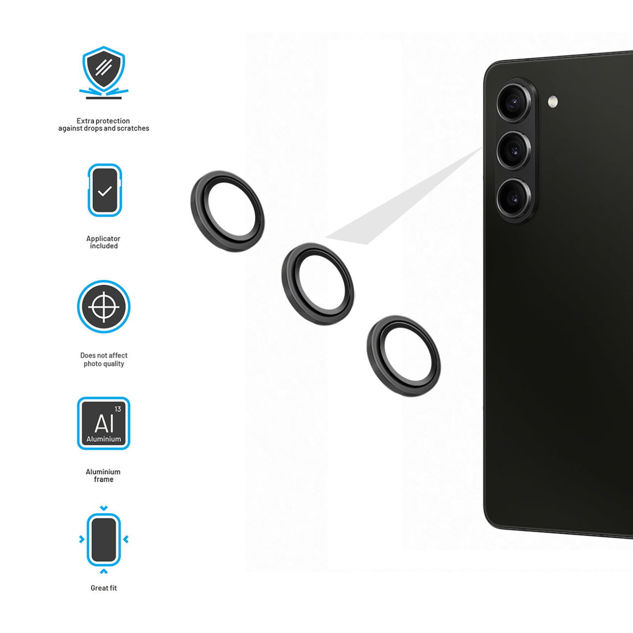 FIXED Ochranná skla čoček fotoaparátů Camera Glass pro Samsung Galaxy Z Fold 6, černá