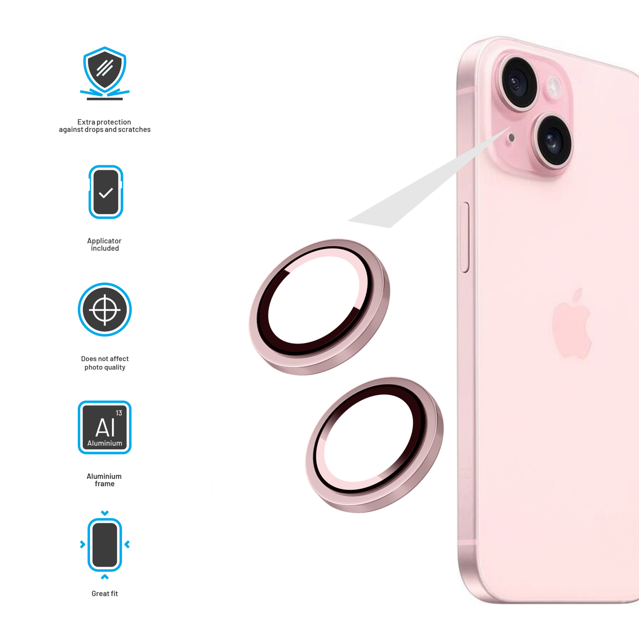 FIXED Ochranná skla čoček fotoaparátů Camera Glass pro Apple iPhone 16/16 Plus, růžová