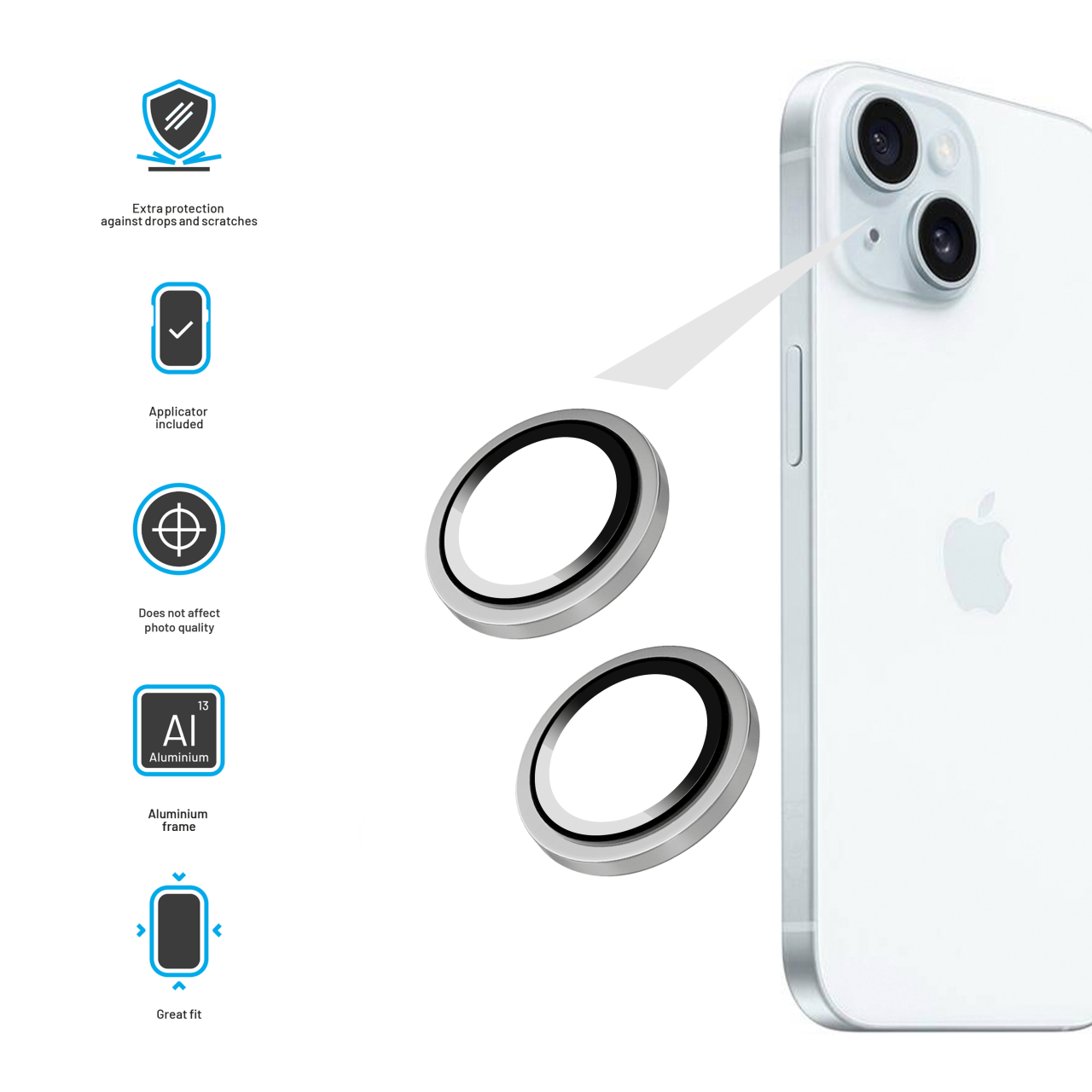 FIXED Ochranná skla čoček fotoaparátů Camera Glass pro Apple iPhone 16/16 Plus, stříbrná