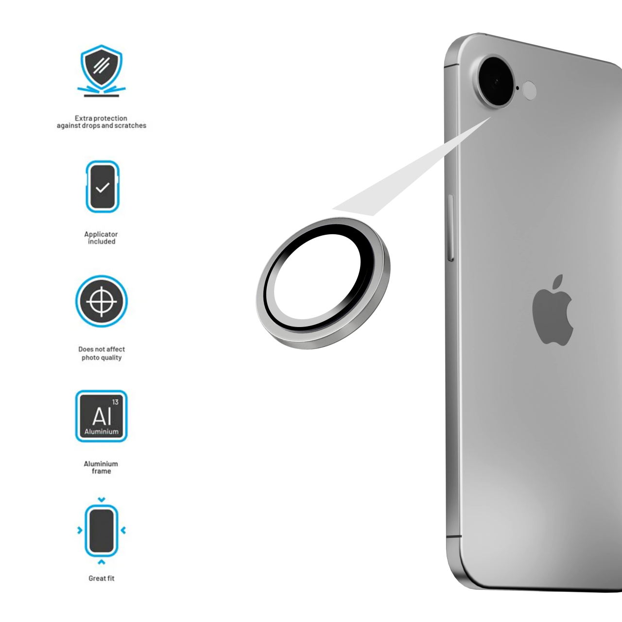 FIXED Ochranná skla čoček fotoaparátů Camera Glass pro Apple iPhone 16e / iPhone 17e, space gray