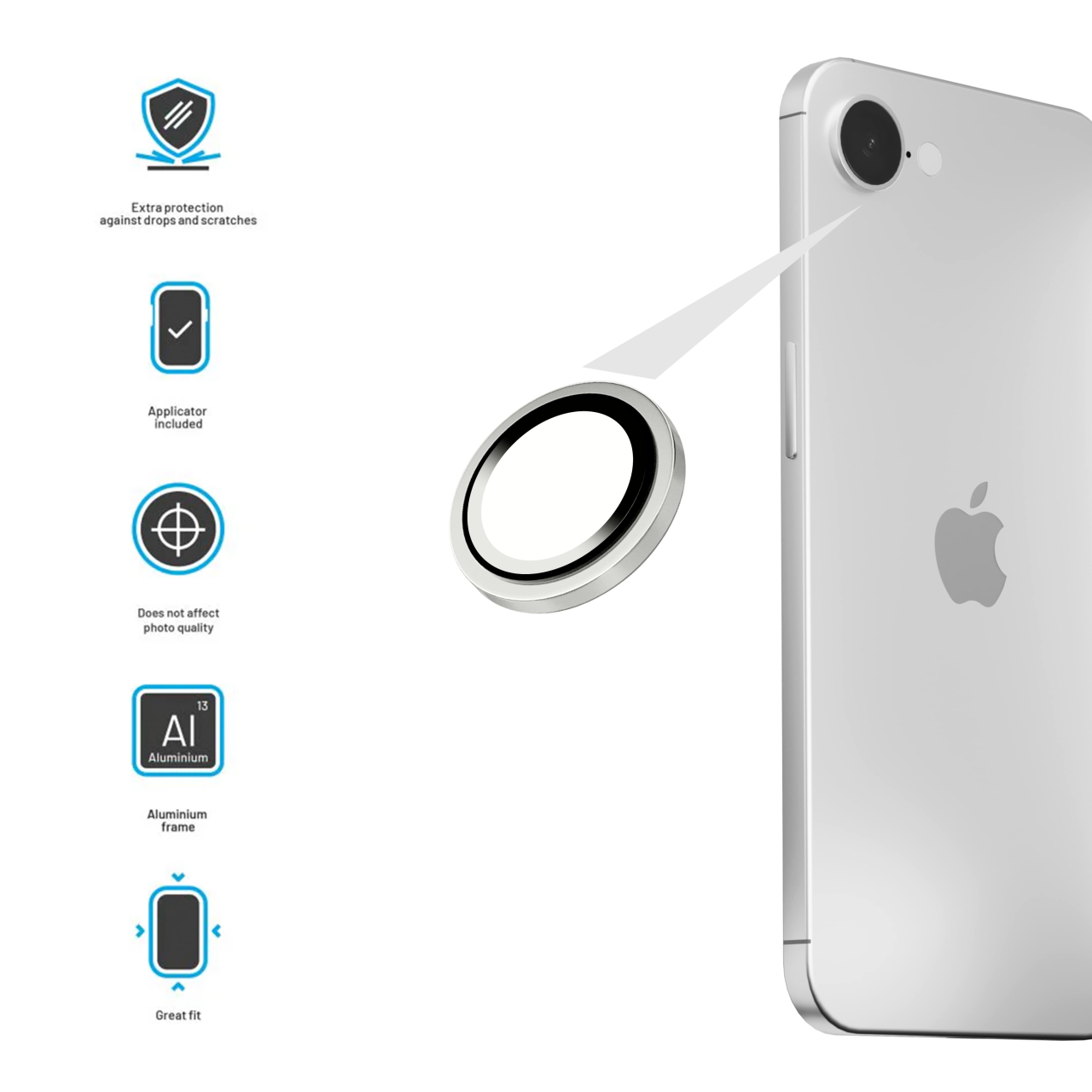 FIXED Ochranná skla čoček fotoaparátů Camera Glass pro Apple iPhone 16e / iPhone 17e, stříbrná