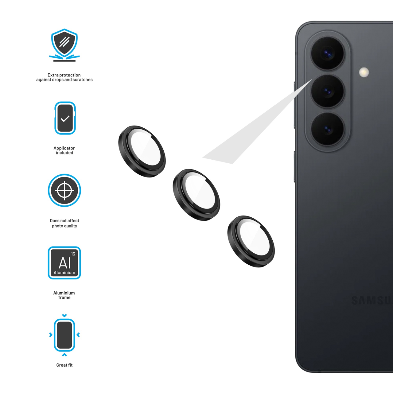 Ochranná skla čoček fotoaparátů FIXED Camera Glass pro Samsung Galaxy S26, černá