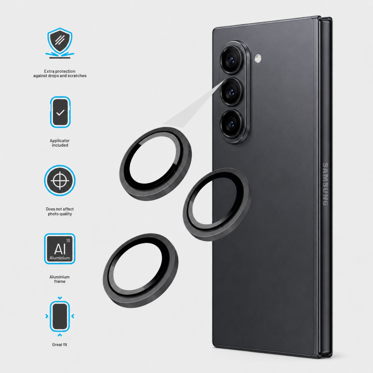 Ochranná skla čoček fotoaparátů FIXED Camera Glass pro Samsung Galaxy Z Fold8 Ultra, černá