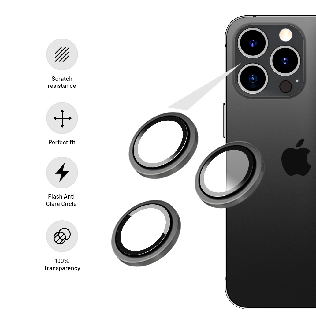 FIXED Ochranná skla čoček fotoaparátů Camera Glass pro Apple iPhone 14 Pro/14 Pro Max, stříbrná