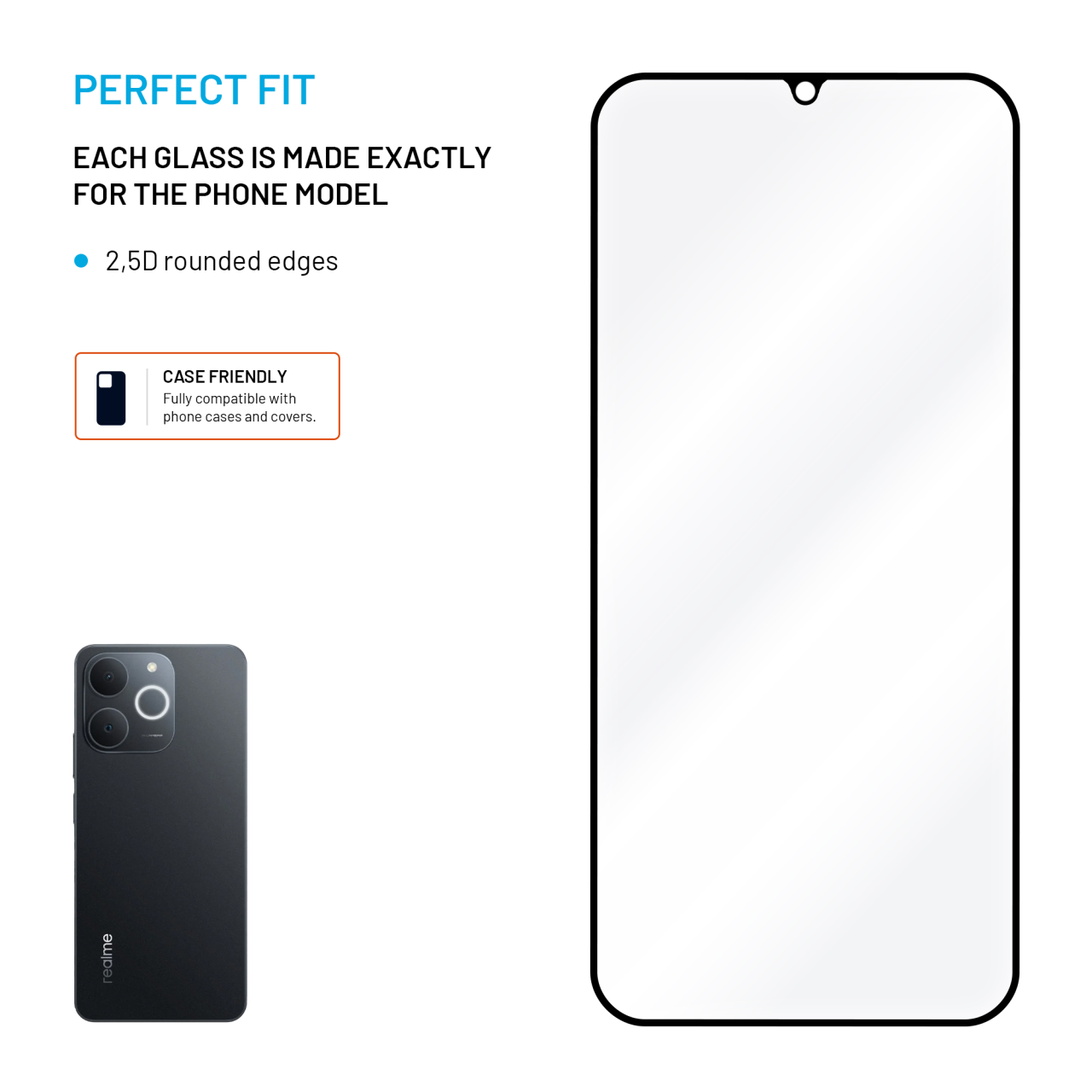 Ochranné tvrzené sklo FIXED Full-Cover pro Realme Note 70T, černé