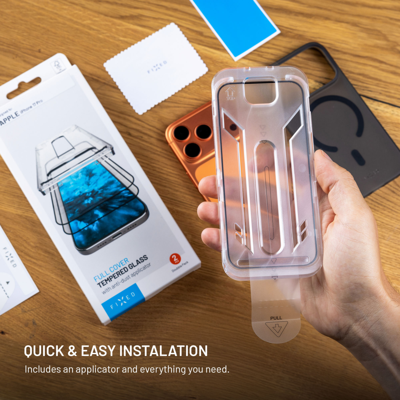 Tvrzené sklo na mobil Xiaomi Redmi A7 Pro - Fixed Full-Cover, 2 ks, s aplikátorem, černý rámeček