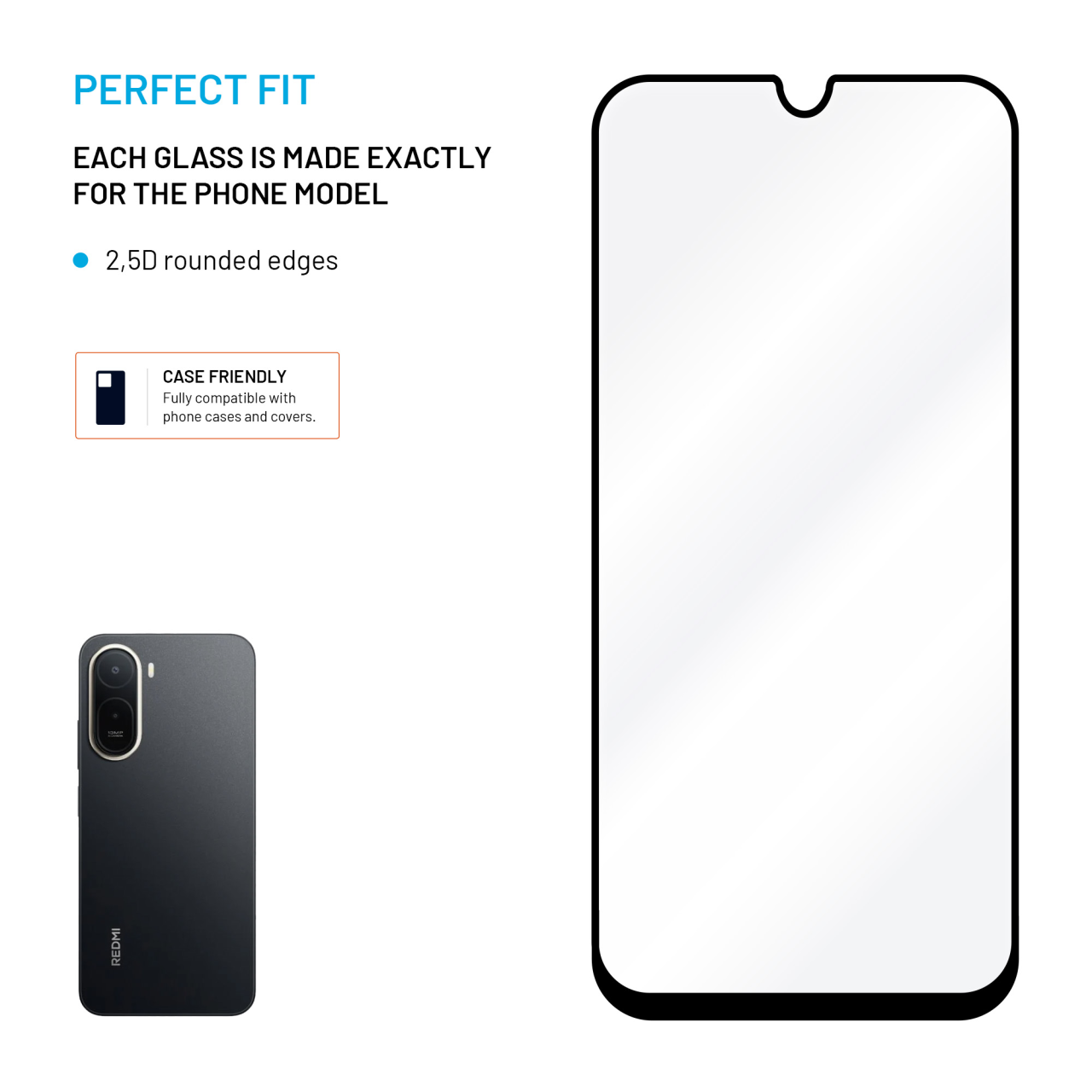 Tvrzené sklo na mobil Xiaomi Redmi A7 Pro 4G - Fixed Full-Cover, 2 ks, s aplikátorem, černý rámeček