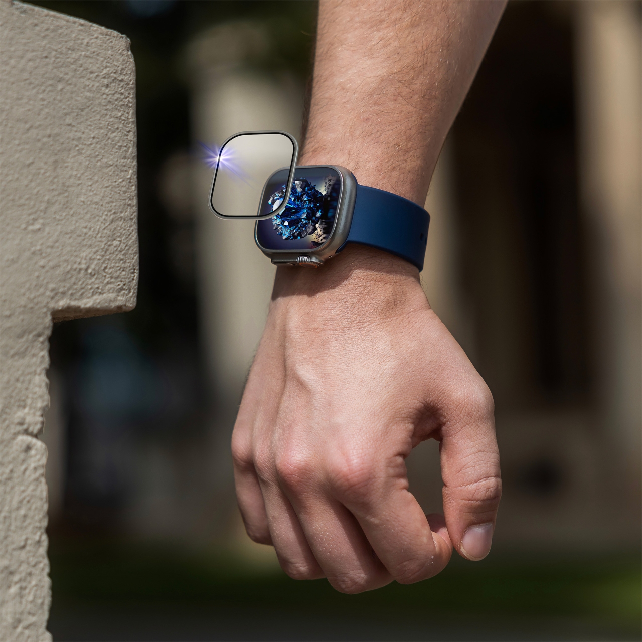 Safírová ochrana displeje pro Apple Watch Ultra s ocelovým rámečkem