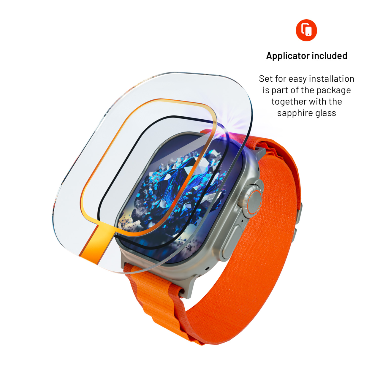 Safírová ochrana displeje pro Apple Watch Ultra s ocelovým rámečkem