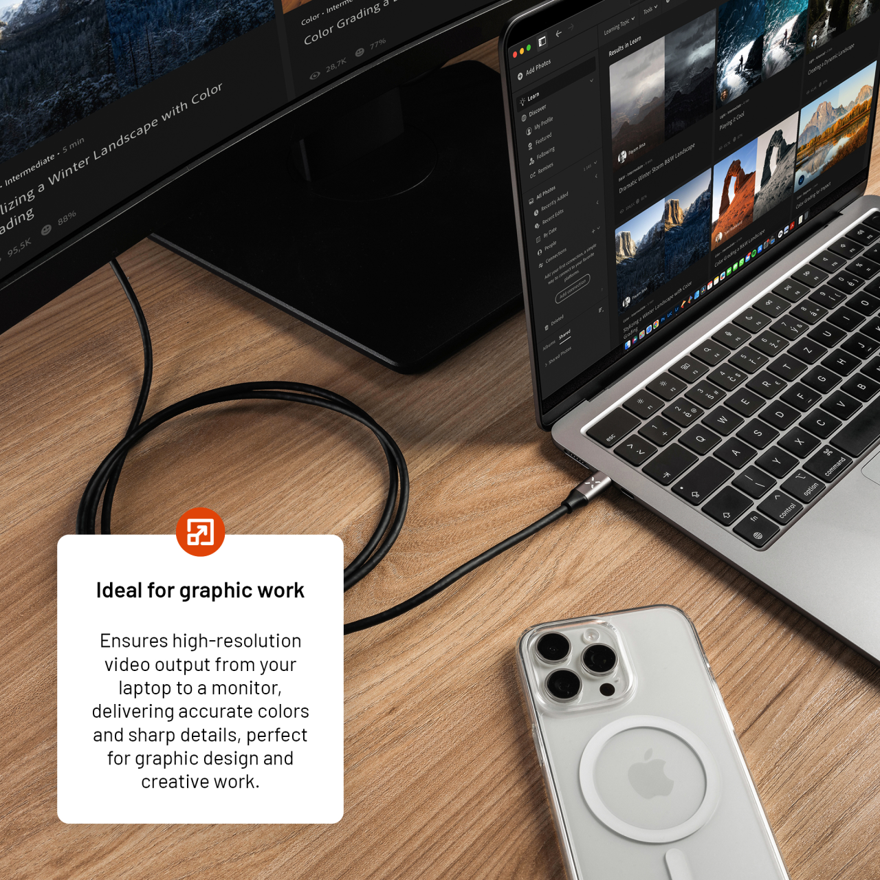 FIXED Video kabel s konektory USB-C/HDMI, USB-C 3.1 Gen 2 18Gbps, HDMI 2.0 4K60Hz, 2m, šedý
