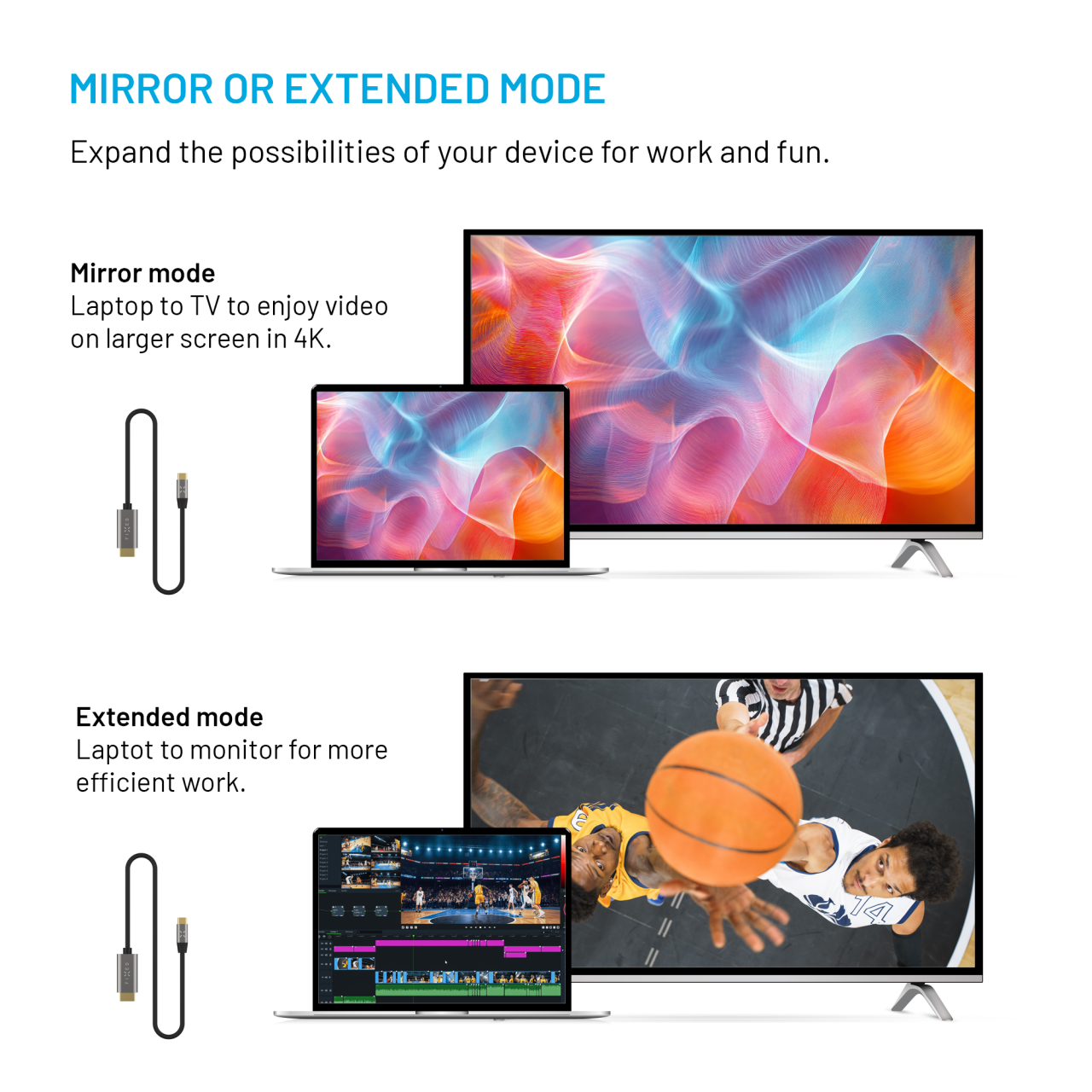 FIXED Video kabel s konektory USB-C/HDMI, USB-C 3.1 Gen 2 18Gbps, HDMI 2.0 4K60Hz, 2m, šedý
