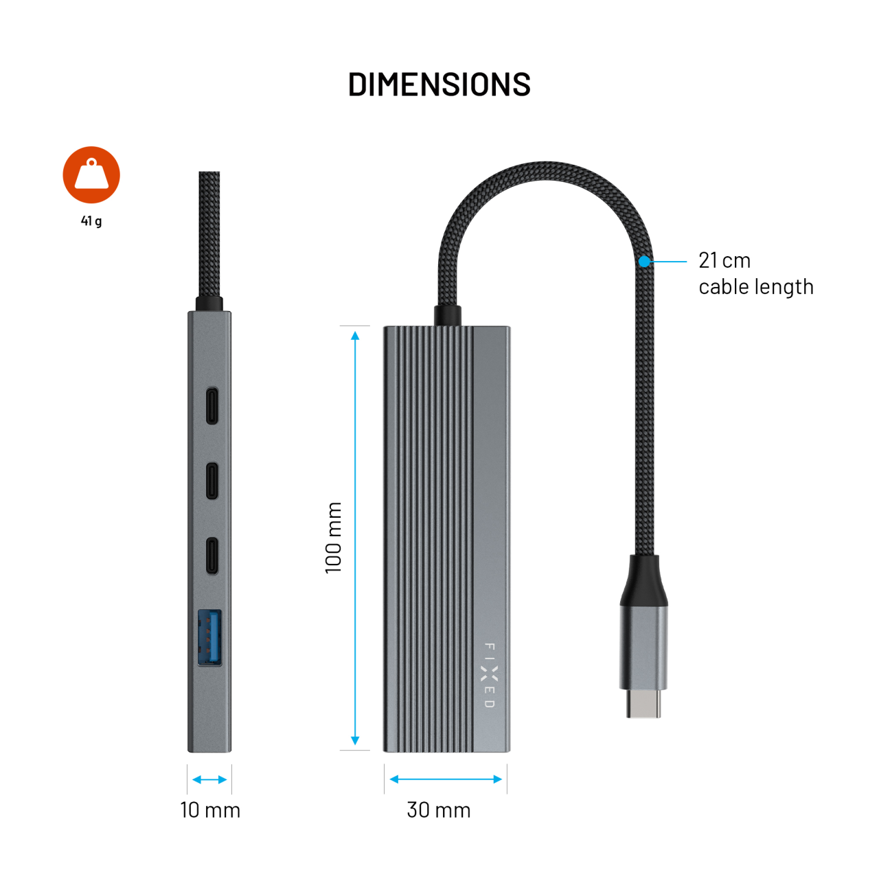 5-portový hliníkový USB-C FIXED HUB Core, pro notebooky a tablety , 100W, PD 3.0, space gray