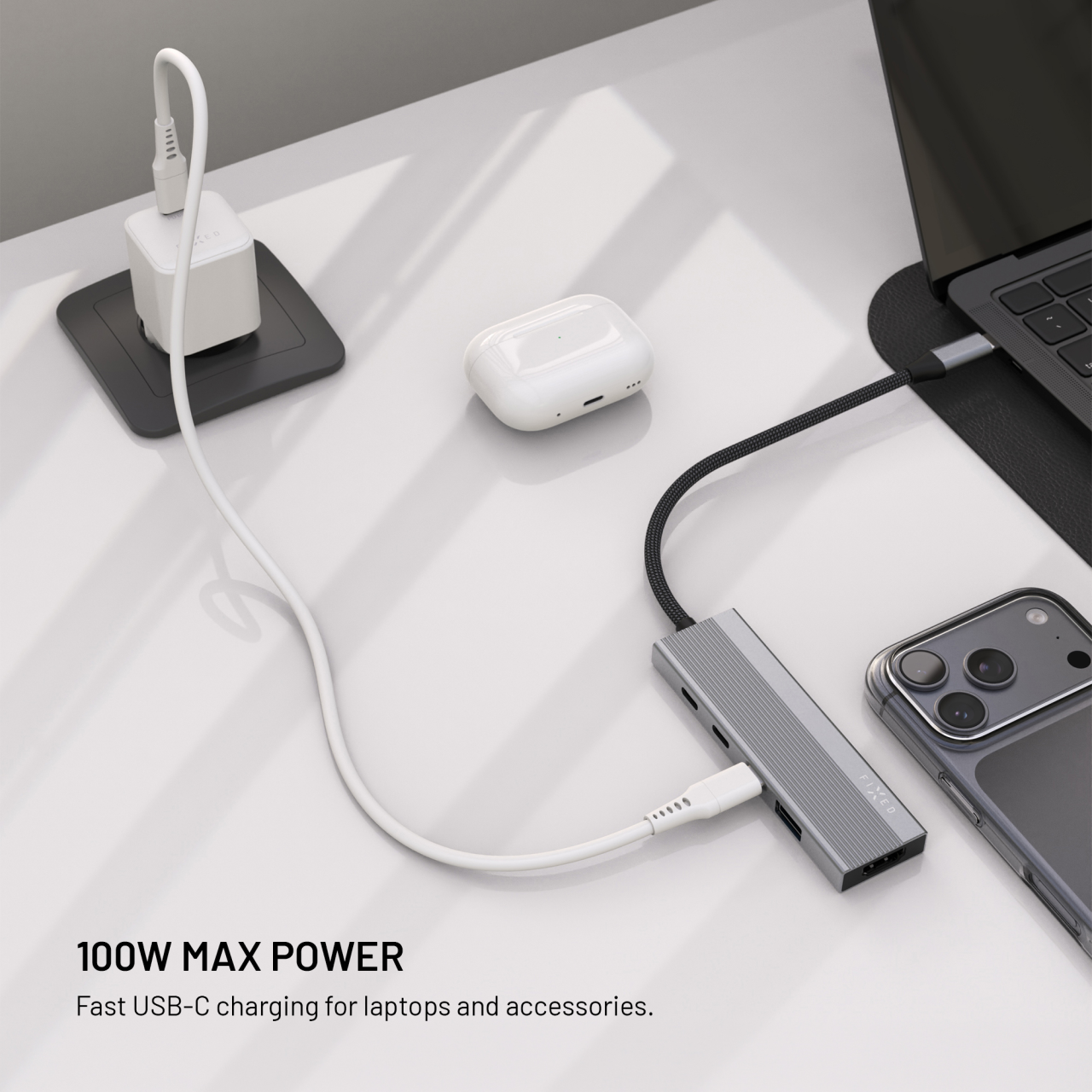 5-portový hliníkový USB-C FIXED HUB Core, pro notebooky a tablety , 100W, PD 3.0, space gray