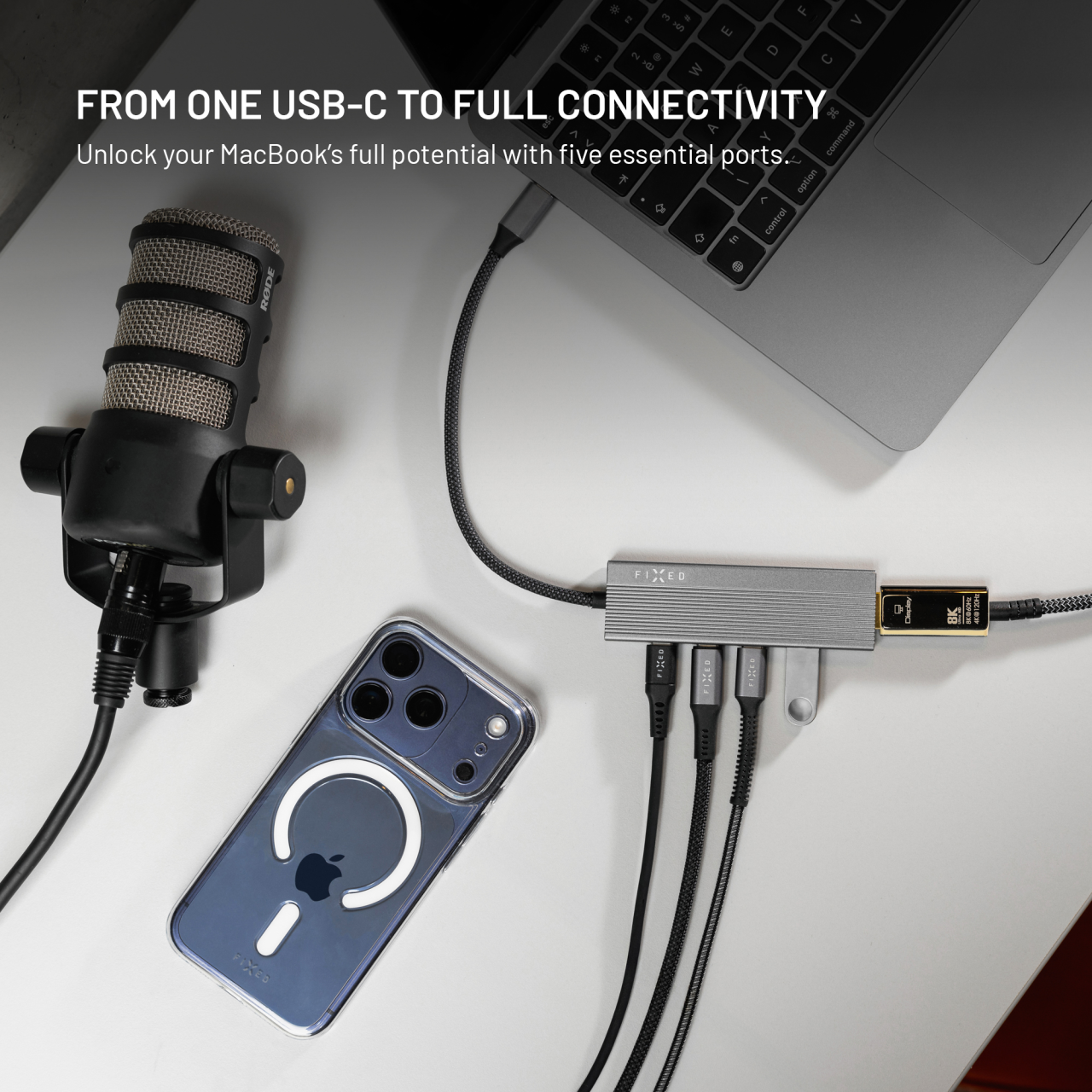 5-portový hliníkový USB-C FIXED HUB Core, pro notebooky a tablety , 100W, PD 3.0, space gray