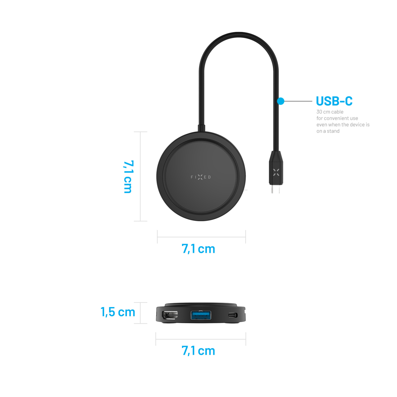 FIXED 7-portový USB-C MagHUB s bezdrátovým nabíjením a podporou MagSafe, pro notebooky a tablety, černý