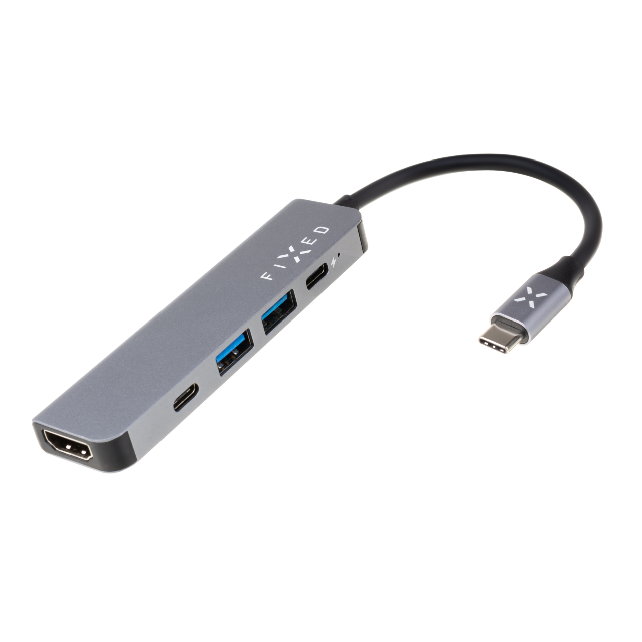 FIXED 5-portový hliníkový USB-C HUB Mini pro notebooky a tablety, šedý