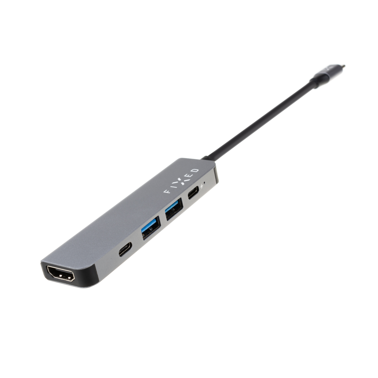FIXED 5-portový hliníkový USB-C HUB Mini pro notebooky a tablety, šedý