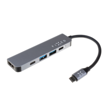 FIXED 5-portový hliníkový USB-C HUB Mini pro notebooky a tablety, šedý