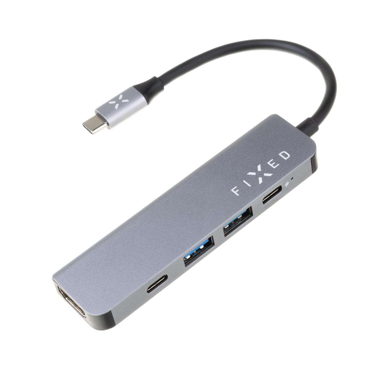 FIXED 5-portový hliníkový USB-C HUB Mini pro notebooky a tablety, šedý