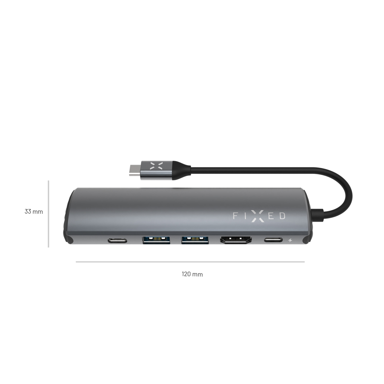 FIXED 6-portový hliníkový USB-C HUB Pro, pro notebooky a tablety, šedý