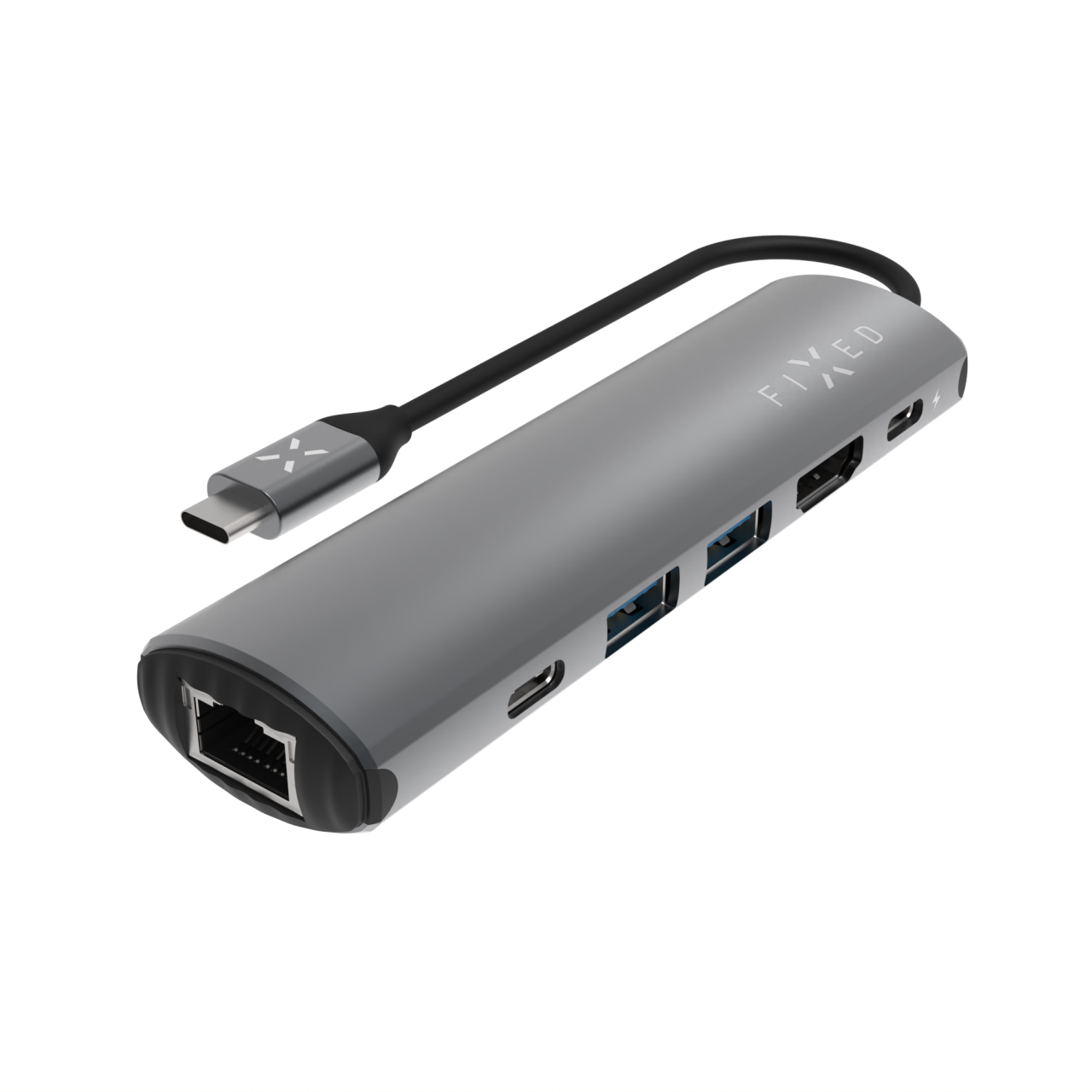 FIXED 6-portový hliníkový USB-C HUB Pro, pro notebooky a tablety, šedý