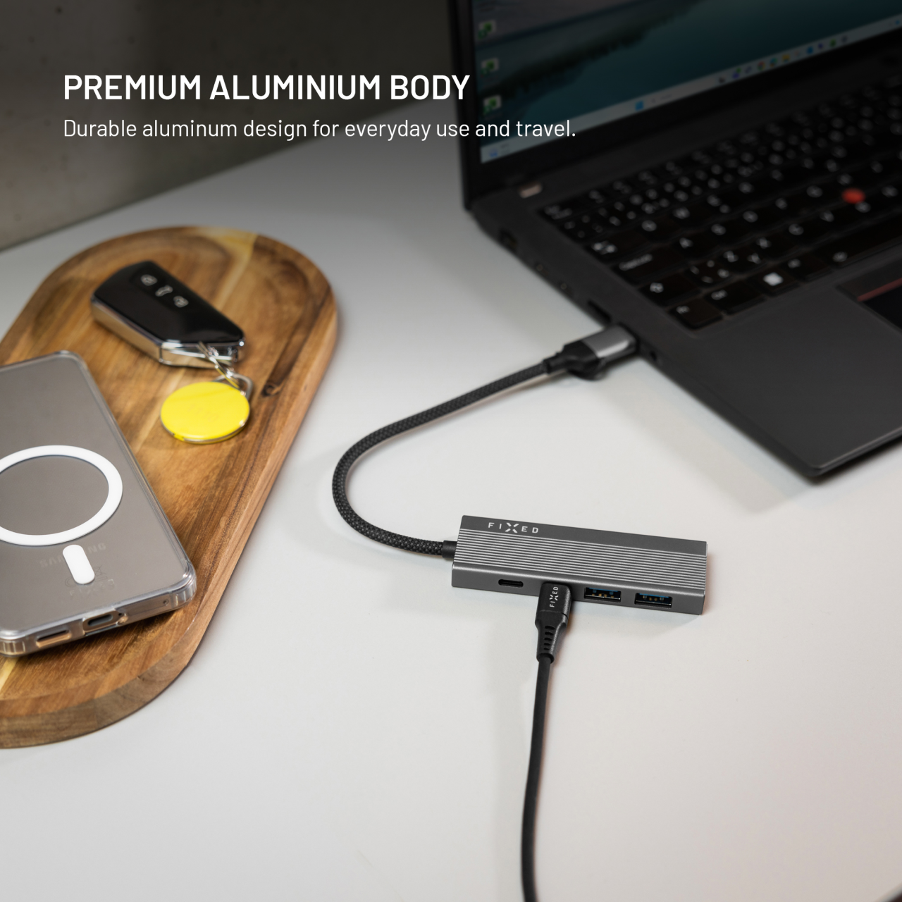 4-portový hliníkový USB-C FIXED HUB Port s USB-A adaptérem, space gray
