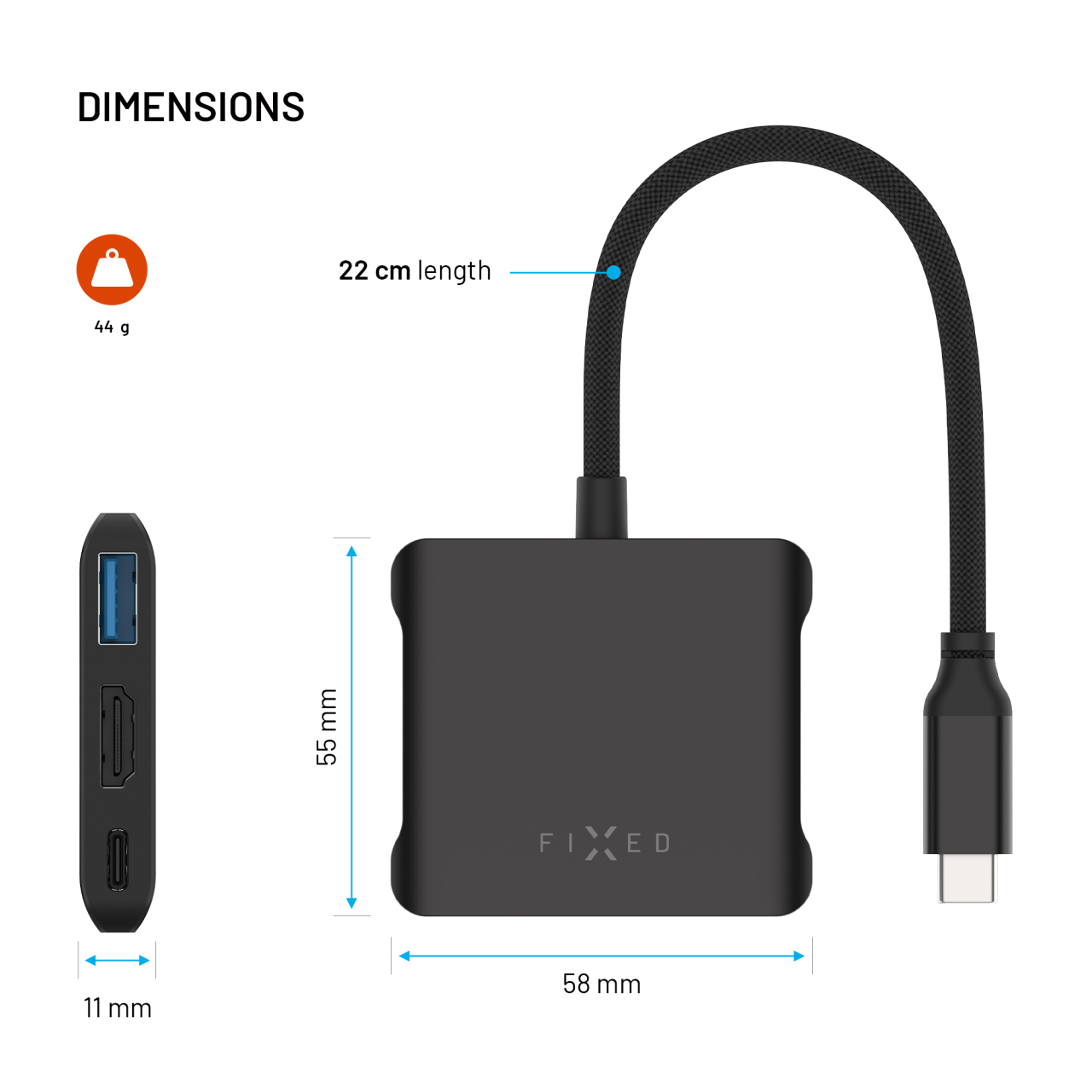 5-portový hliníkový USB-C FIXED HUB Quadri, pro notebooky, 140W, PD 3.1, vesmírně černá