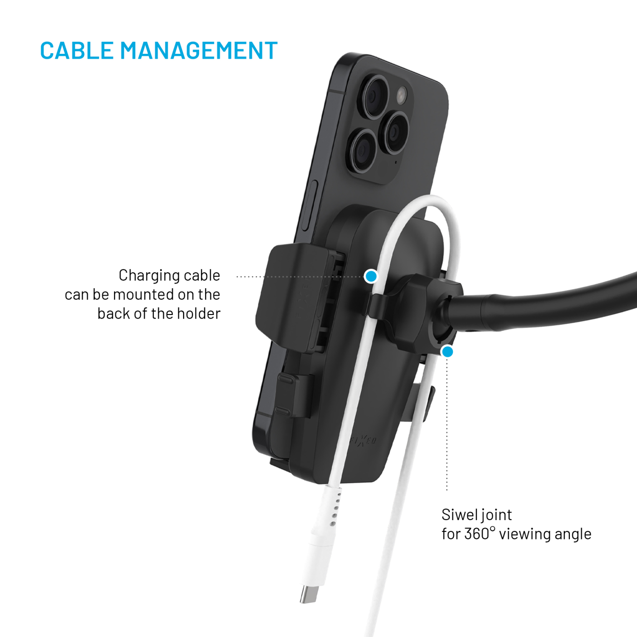 FIXED Univerzální držák do auta Iconiq Flex XL s flexibilní ohebnou nohou na sklo nebo na palubní desku, černý