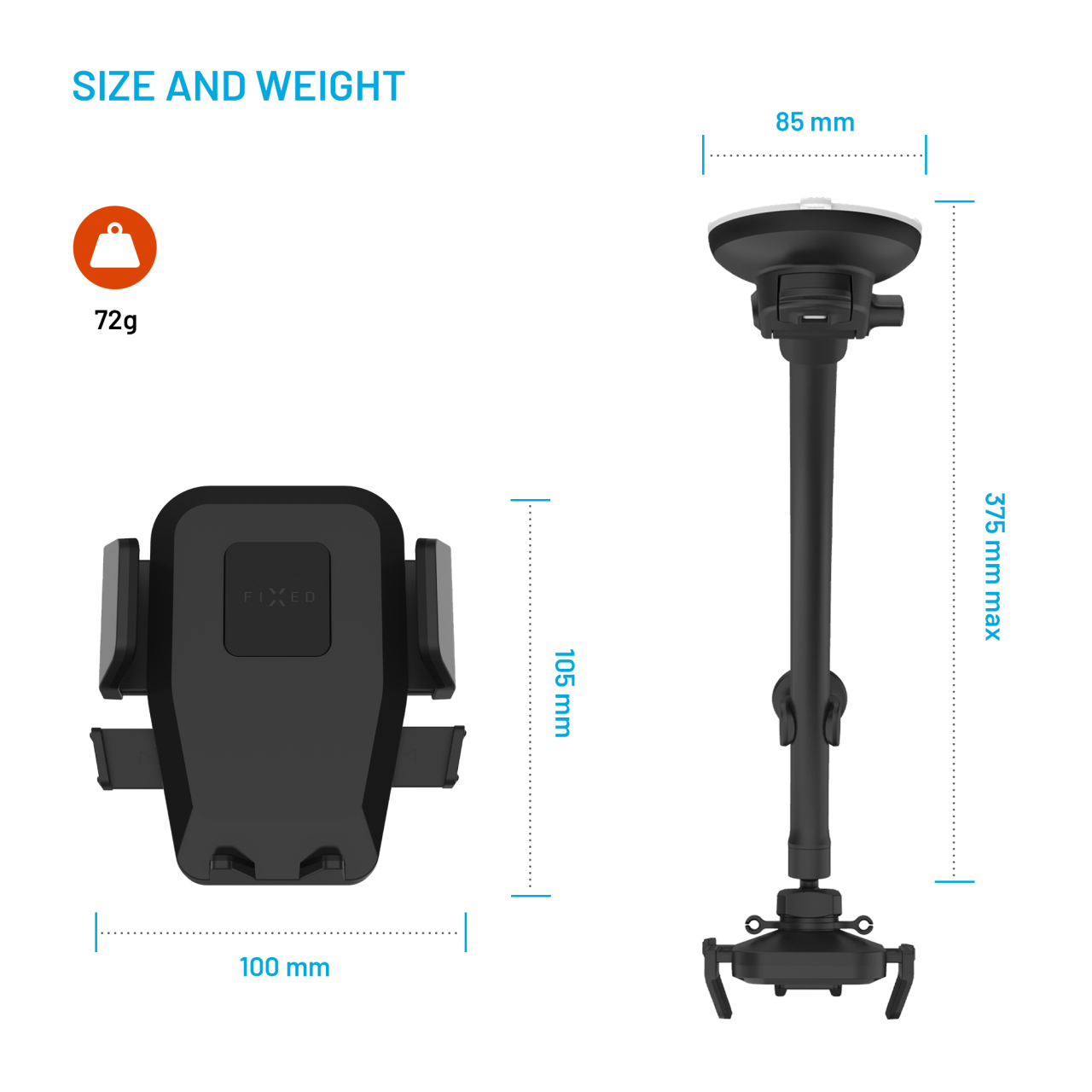 FIXED Univerzální držák do auta Iconiq Flex XL s flexibilní ohebnou nohou na sklo nebo na palubní desku, černý