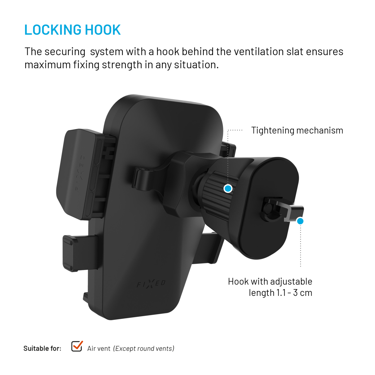FIXED Univerzální držák do auta Iconiq Lock s úchytem do ventilační mřížky, černý