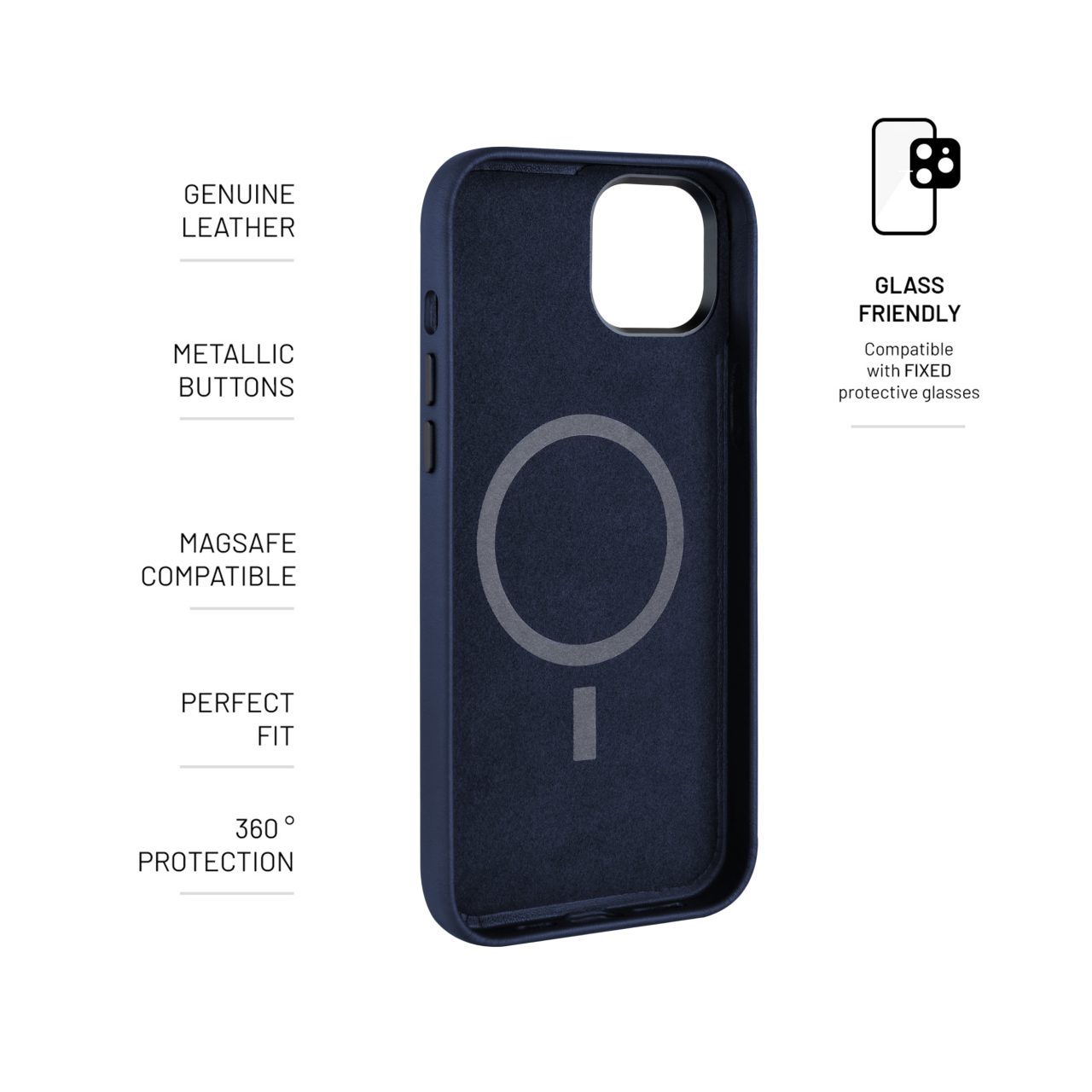FIXED Kožený zadní kryt MagLeather s podporou Magsafe pro Apple iPhone 15, modrý